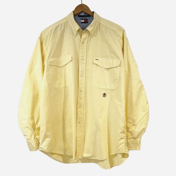 Tommy Hilfiger Yellow Oxford Cloth Button Front Shirt Cargo Pockets Cotton - Picture 2 of 7